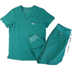 FIGS Scrub Set Womens S Green Casma V-Neck Top Zamora Jogger Pants Technical